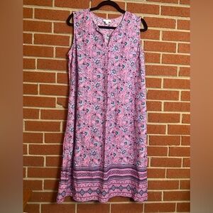 J. Jill Pink Floral Midi Dress with Border Print